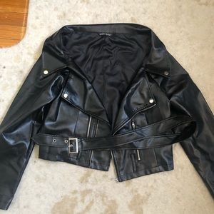 Off Shoulder Faux Leather Moto Jacket